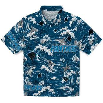 Carolina Panthers Hawaiian Shirt - Custom Wave Florals Blue