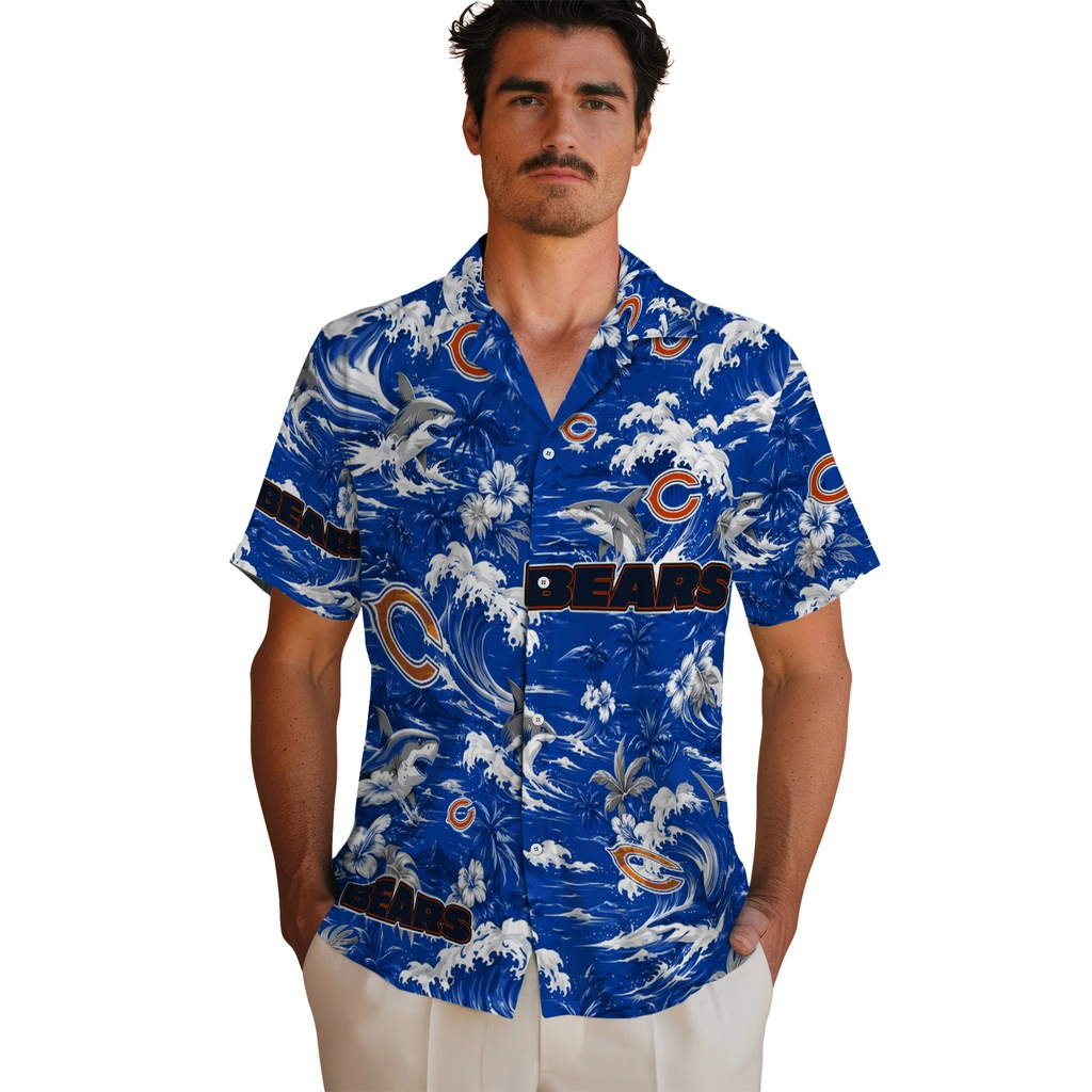 chicago-bears-hawaiian-shirt-customized-wave-florals-blue-fashion-forward