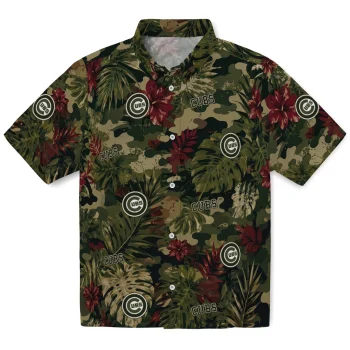 Chicago Cubs Hawaiian Shirt - Custom Foliage Camo Dark Olive Green