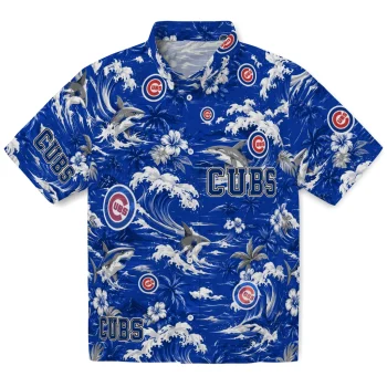 Chicago Cubs Hawaiian Shirt - Custom Wave Florals Blue