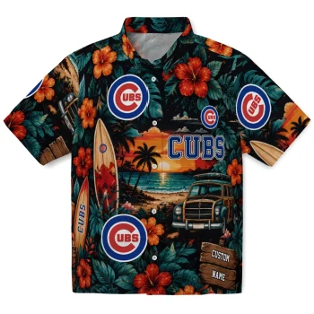 Chicago Cubs Hawaiian Shirt - Personalized Scenic Collage Black Green