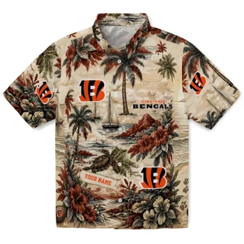 Cincinnati Bengals Hawaiian Shirt - Custom Island Voyage Orange Beige
