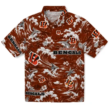 Cincinnati Bengals Hawaiian Shirt - Personalized Wave Florals Orange
