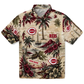 Cincinnati Reds Hawaiian Shirt - Custom Island Voyage Red Beige