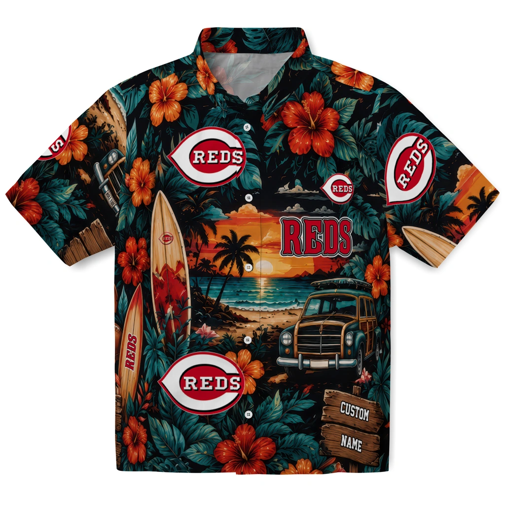 cincinnati-reds-hawaiian-shirt-customized-scenic-collage-black-green-best-selling cincinnati reds hawaiian shirt customized scenic collage black green best selling