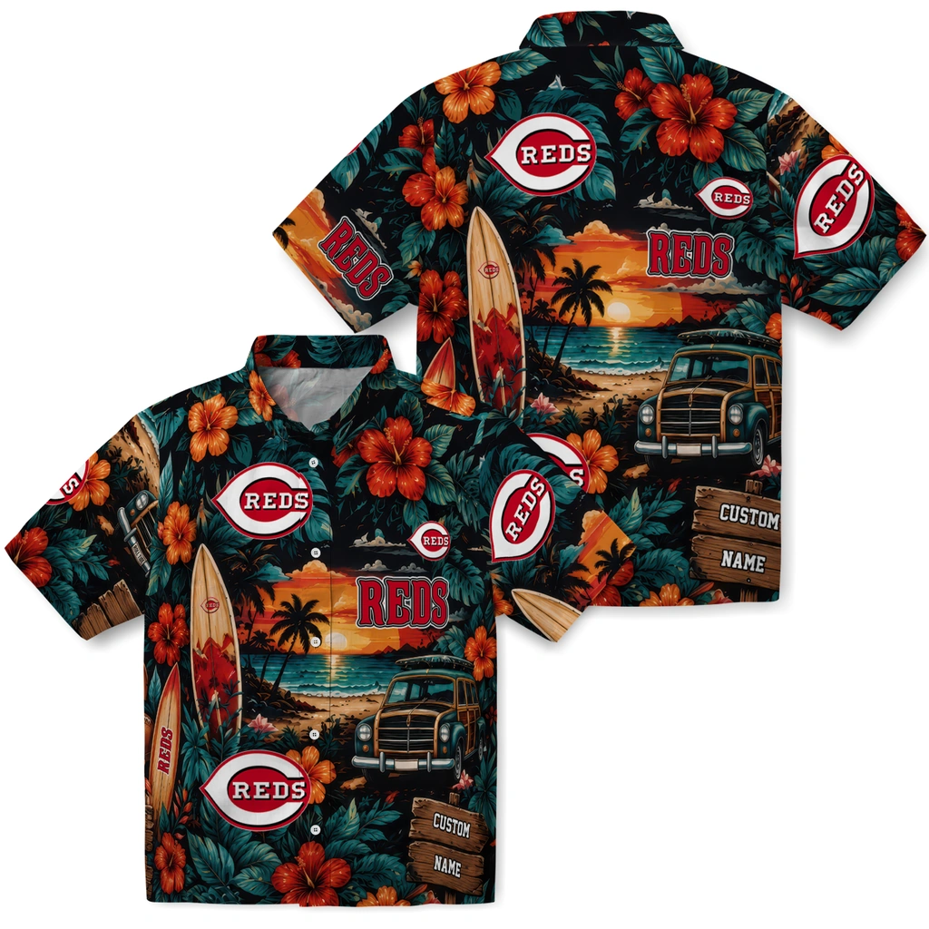 cincinnati-reds-hawaiian-shirt-customized-scenic-collage-black-green-high-quality