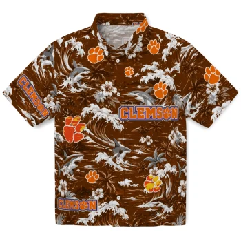 Clemson Tigers Hawaiian Shirt - Custom Wave Florals Orange