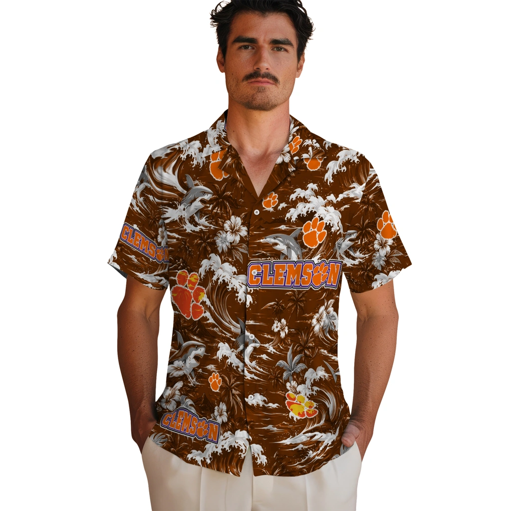 clemson-tigers-hawaiian-shirt-custom-wave-florals-orange-fashion-forward