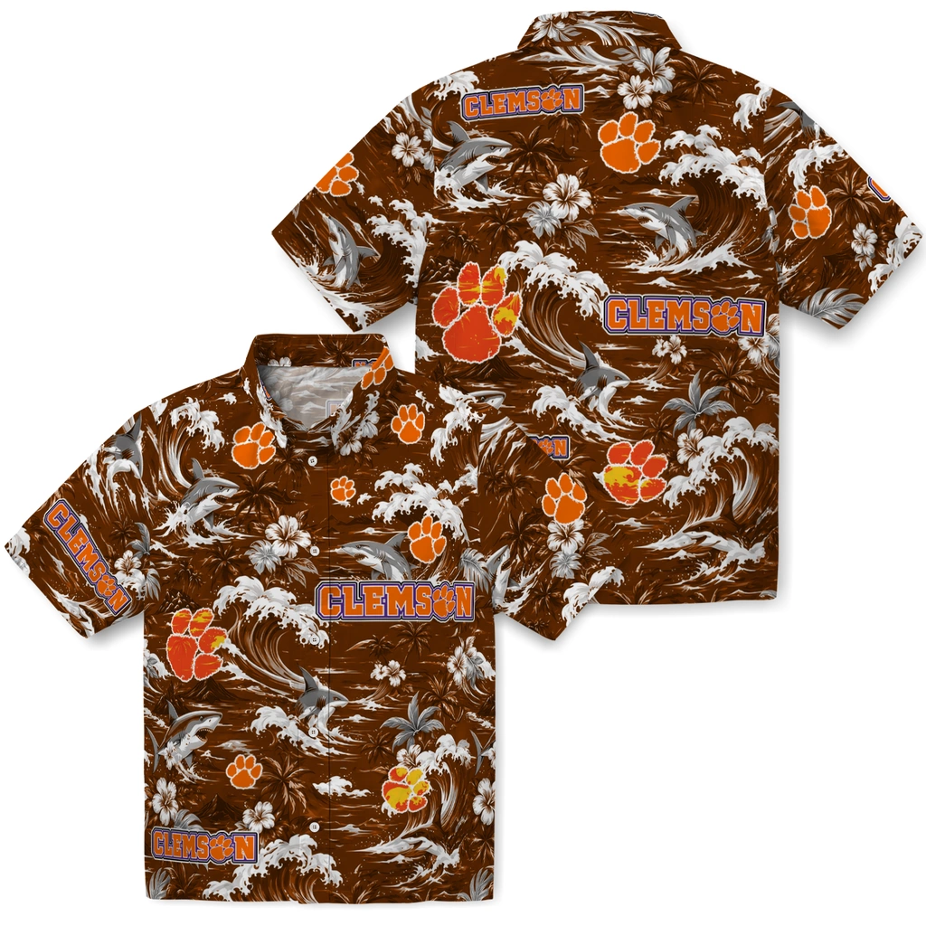 clemson-tigers-hawaiian-shirt-custom-wave-florals-orange-high-quality
