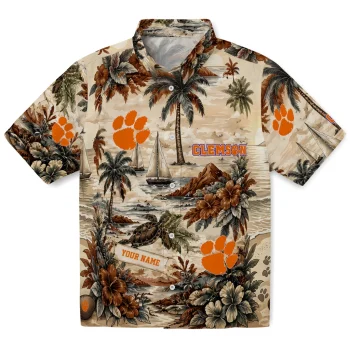 Clemson Tigers Hawaiian Shirt - Customized Island Voyage Orange Beige