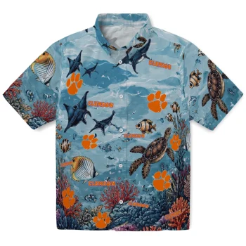 Clemson Tigers Hawaiian Shirt - Personalized Coral Reef Aqua