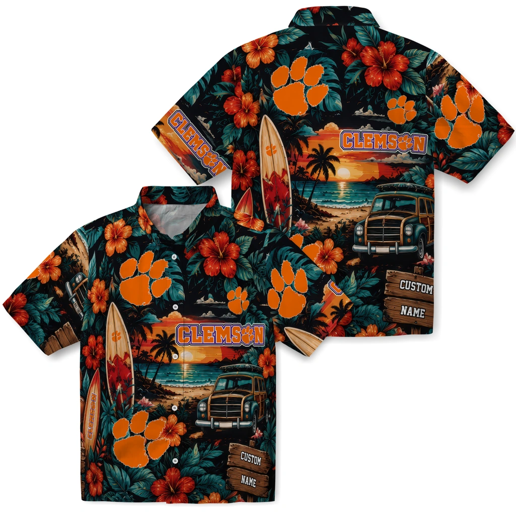clemson-tigers-hawaiian-shirt-personalized-scenic-collage-black-green-high-quality