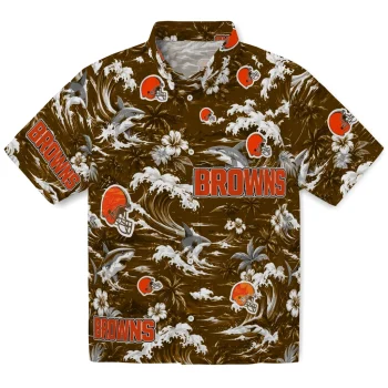 Cleveland Browns Hawaiian Shirt - Custom Wave Florals Brown