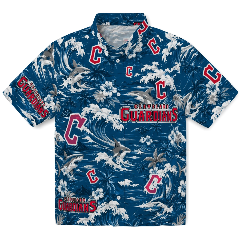 cleveland-guardians-hawaiian-shirt-custom-wave-florals-navy-blue-best-selling cleveland guardians hawaiian shirt custom wave florals navy blue best selling
