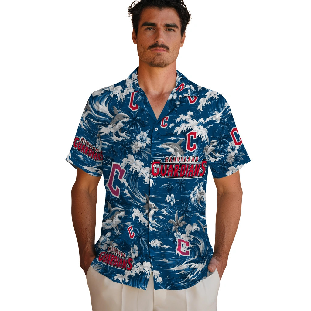 cleveland-guardians-hawaiian-shirt-custom-wave-florals-navy-blue-fashion-forward