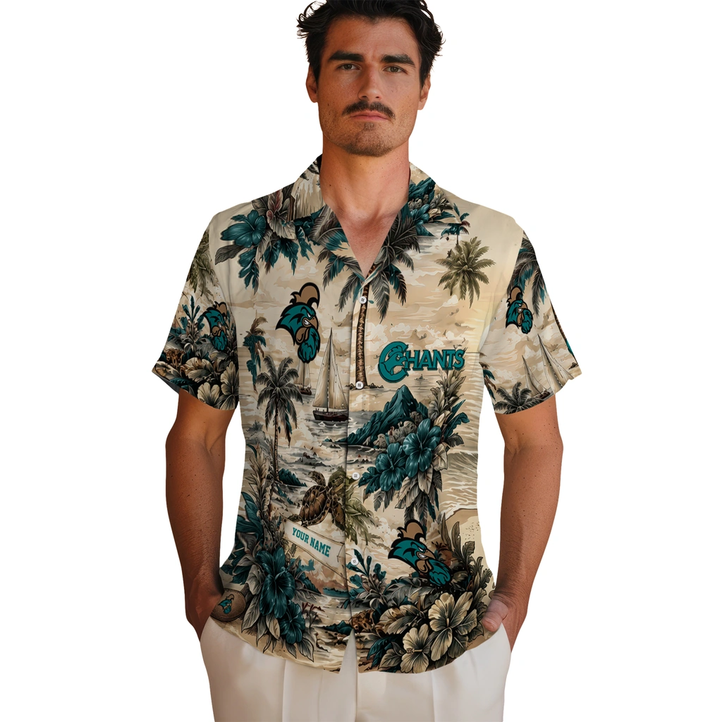 coastal-carolina-chanticleers-hawaiian-shirt-personalized-island-voyage-green-beige-fashion-forward
