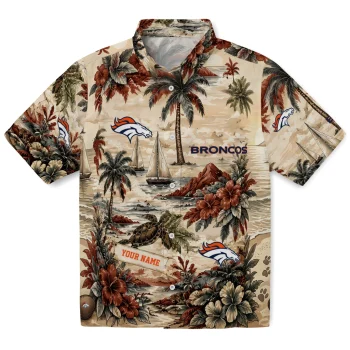 Denver Broncos Hawaiian Shirt - Custom Island Voyage Orange Beige