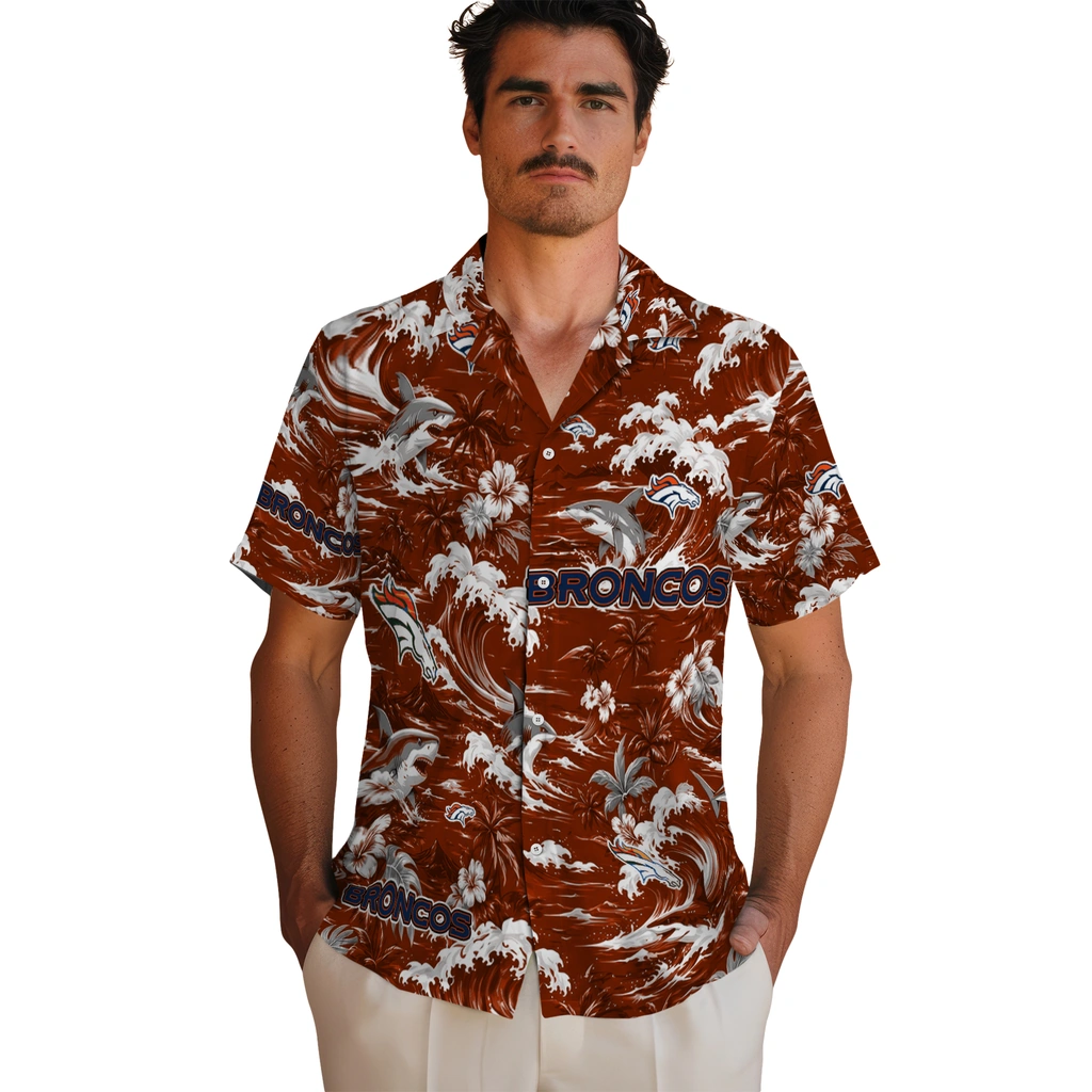 denver-broncos-hawaiian-shirt-personalized-wave-florals-orange-fashion-forward