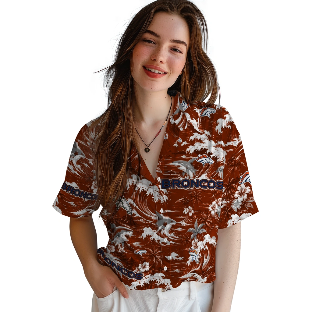 denver-broncos-hawaiian-shirt-personalized-wave-florals-orange-latest-model