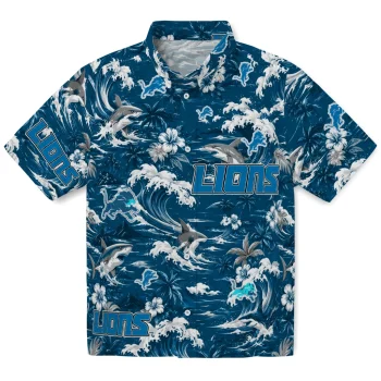 Detroit Lions Hawaiian Shirt - Custom Wave Florals Blue