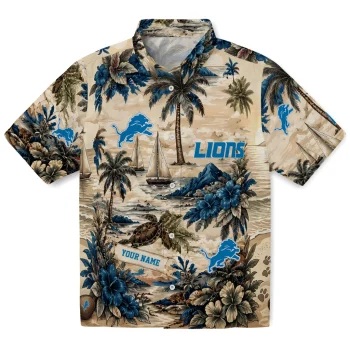 Detroit Lions Hawaiian Shirt - Customized Island Voyage Blue Beige