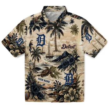 Detroit Tigers Hawaiian Shirt - Custom Island Voyage Navy Beige