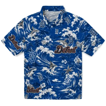 Detroit Tigers Hawaiian Shirt - Personalized Wave Florals Navy