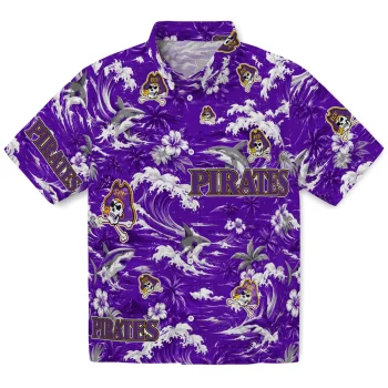 East Carolina Pirates Hawaiian Shirt - Custom Wave Florals Purple