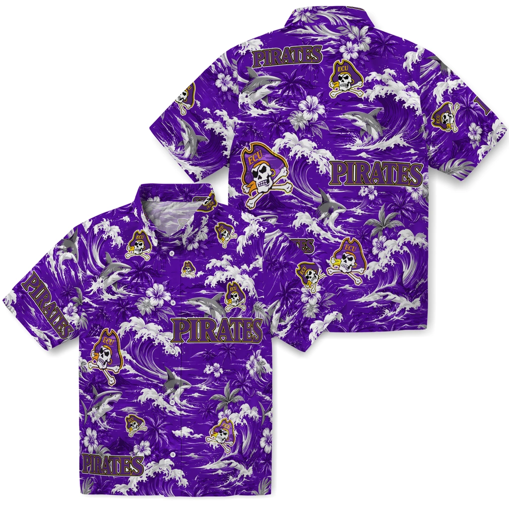 east-carolina-pirates-hawaiian-shirt-custom-wave-florals-purple-high-quality