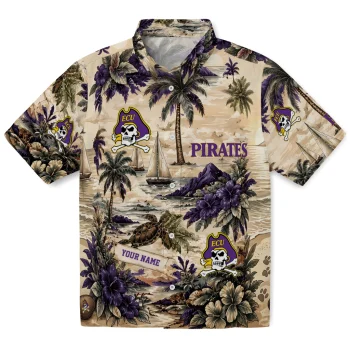 East Carolina Pirates Hawaiian Shirt - Customized Island Voyage Purple Beige