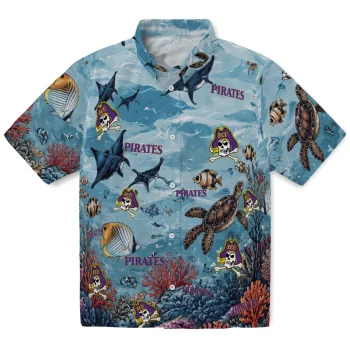 East Carolina Pirates Hawaiian Shirt - Personalized Coral Reef Aqua