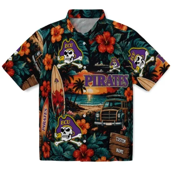 East Carolina Pirates Hawaiian Shirt - Personalized Scenic Collage Black Green