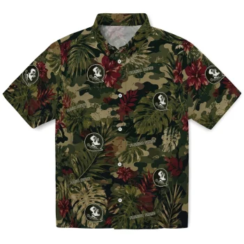 Florida State Seminoles Hawaiian Shirt - Custom Foliage Camo Dark Olive Green