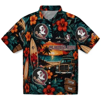 Florida State Seminoles Hawaiian Shirt - Personalized Scenic Collage Black Green