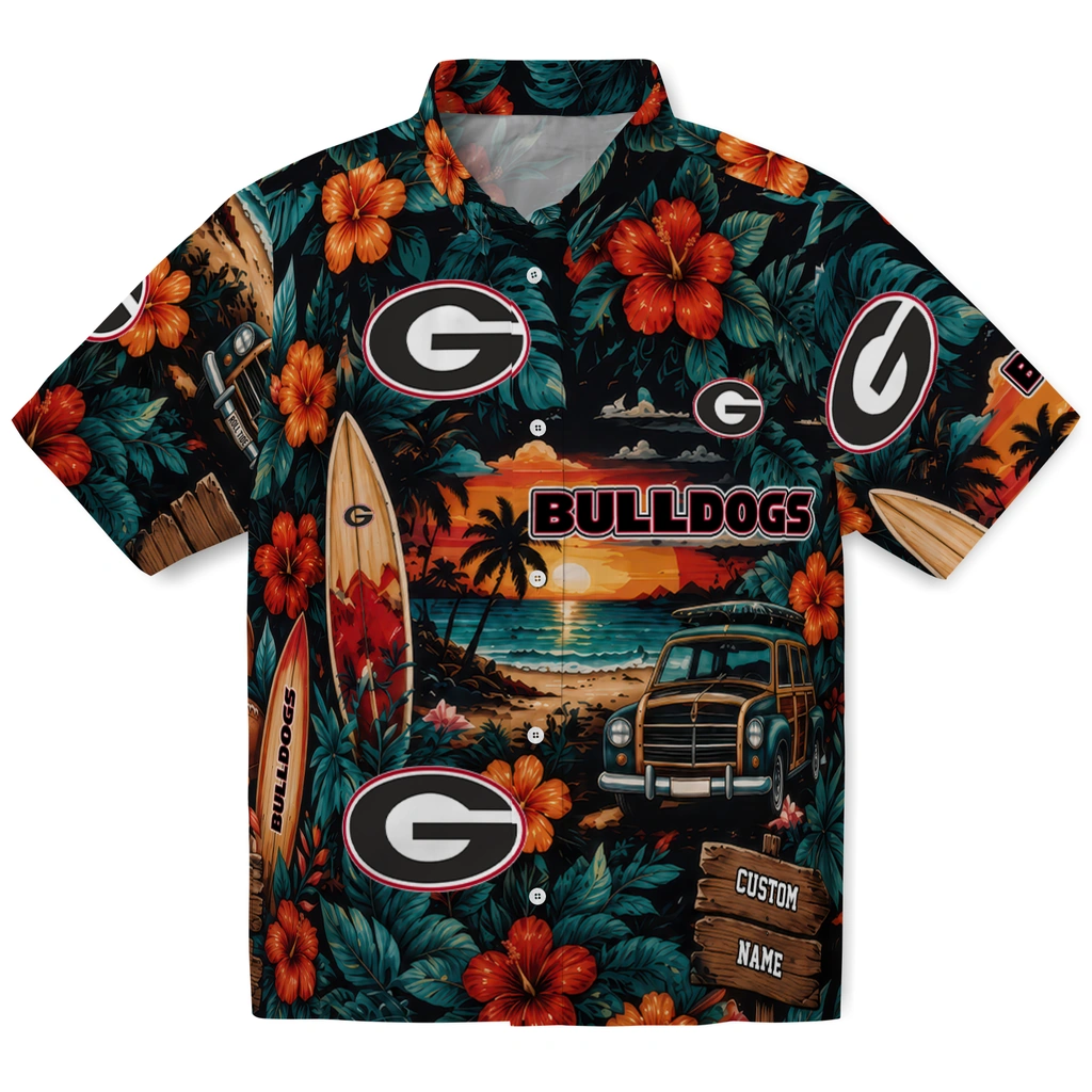 georgia-bulldogs-hawaiian-shirt-custom-scenic-collage-black-green-best-selling georgia bulldogs hawaiian shirt custom scenic collage black green best selling