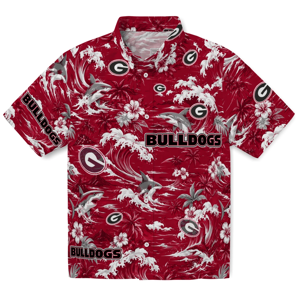 georgia-bulldogs-hawaiian-shirt-customized-wave-florals-red-best-selling georgia bulldogs hawaiian shirt customized wave florals red best selling