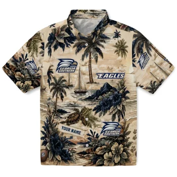 Georgia Southern Eagles Hawaiian Shirt - Custom Island Voyage Blue Beige