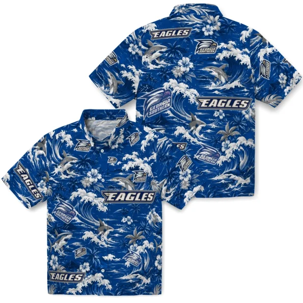 georgia-southern-eagles-hawaiian-shirt-personalized-wave-florals-blue-high-quality