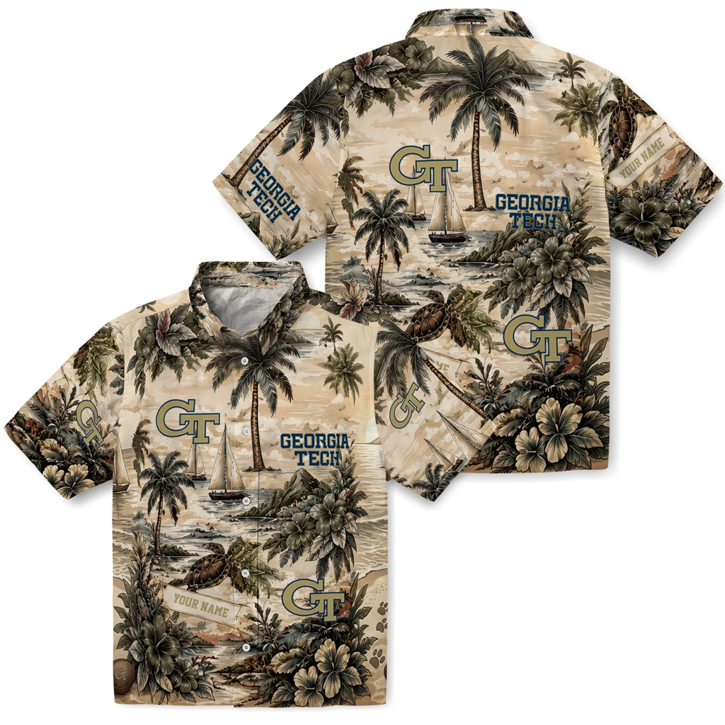georgia-tech-yellow-jackets-hawaiian-shirt-custom-island-voyage-gold-beige-high-quality