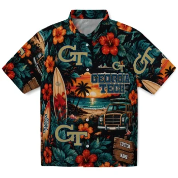 Georgia Tech Yellow Jackets Hawaiian Shirt - Customized Scenic Collage Black Green