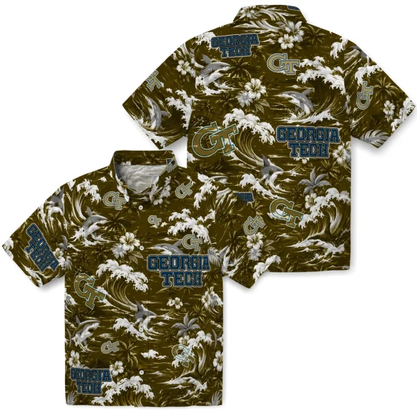 georgia-tech-yellow-jackets-hawaiian-shirt-personalized-wave-florals-gold-high-quality