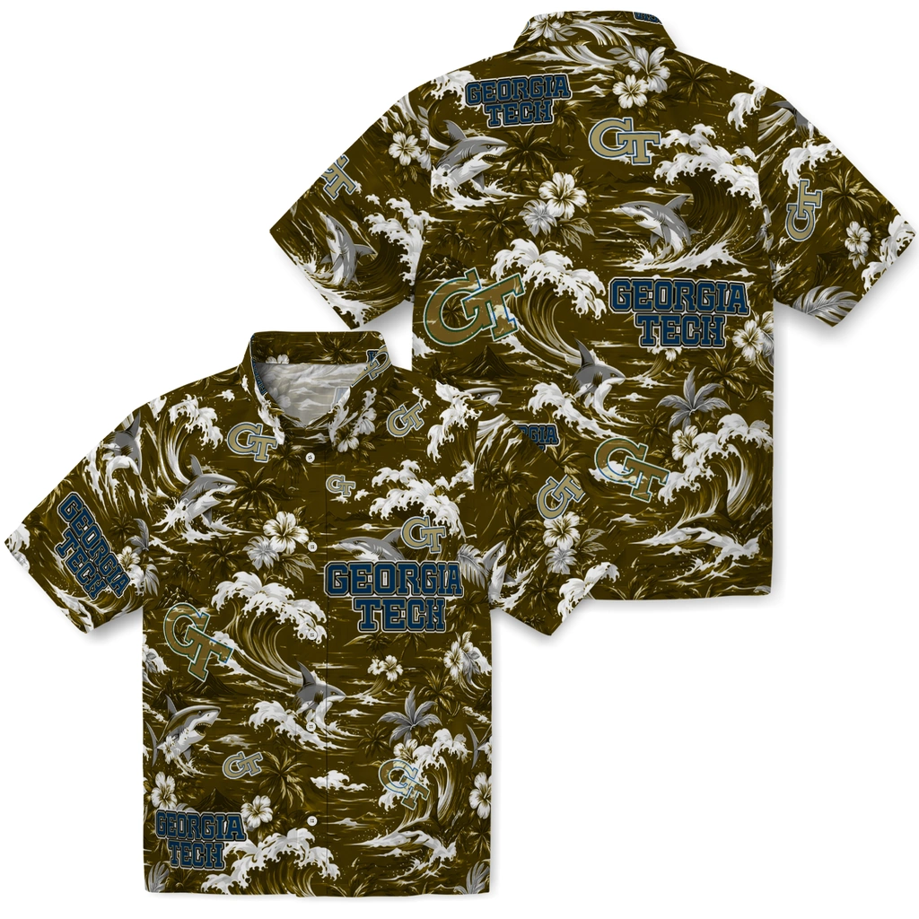 georgia-tech-yellow-jackets-hawaiian-shirt-personalized-wave-florals-gold-high-quality