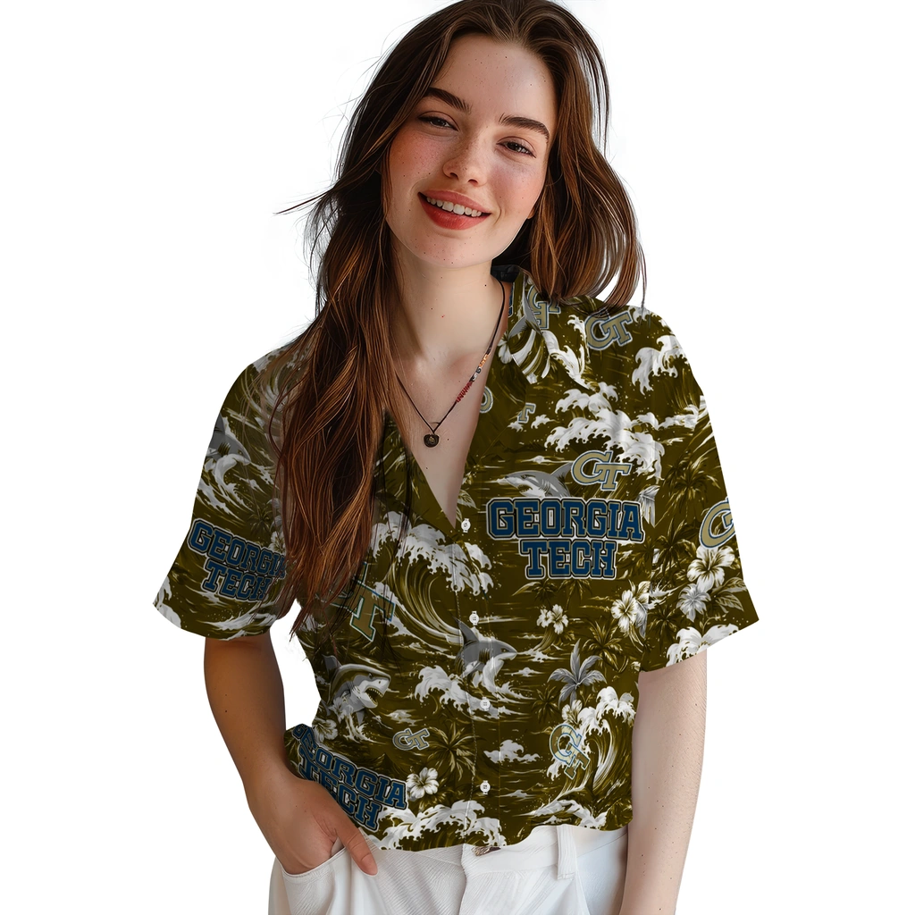 georgia-tech-yellow-jackets-hawaiian-shirt-personalized-wave-florals-gold-latest-model