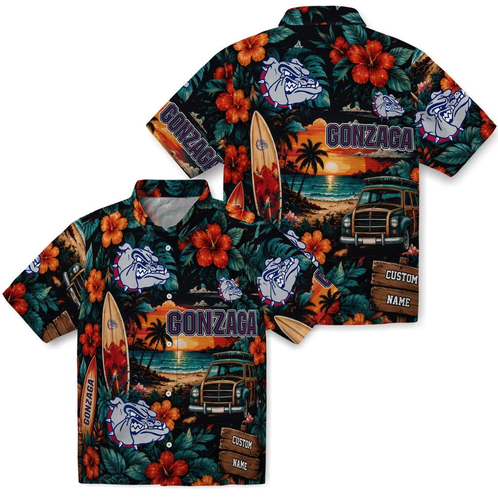 gonzaga-bulldogs-hawaiian-shirt-custom-scenic-collage-black-green-high-quality