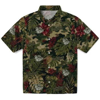 Gonzaga Bulldogs Hawaiian Shirt - Customized Foliage Camo Dark Olive Green