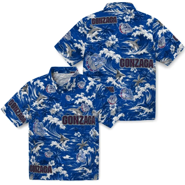 gonzaga-bulldogs-hawaiian-shirt-customized-wave-florals-blue-high-quality
