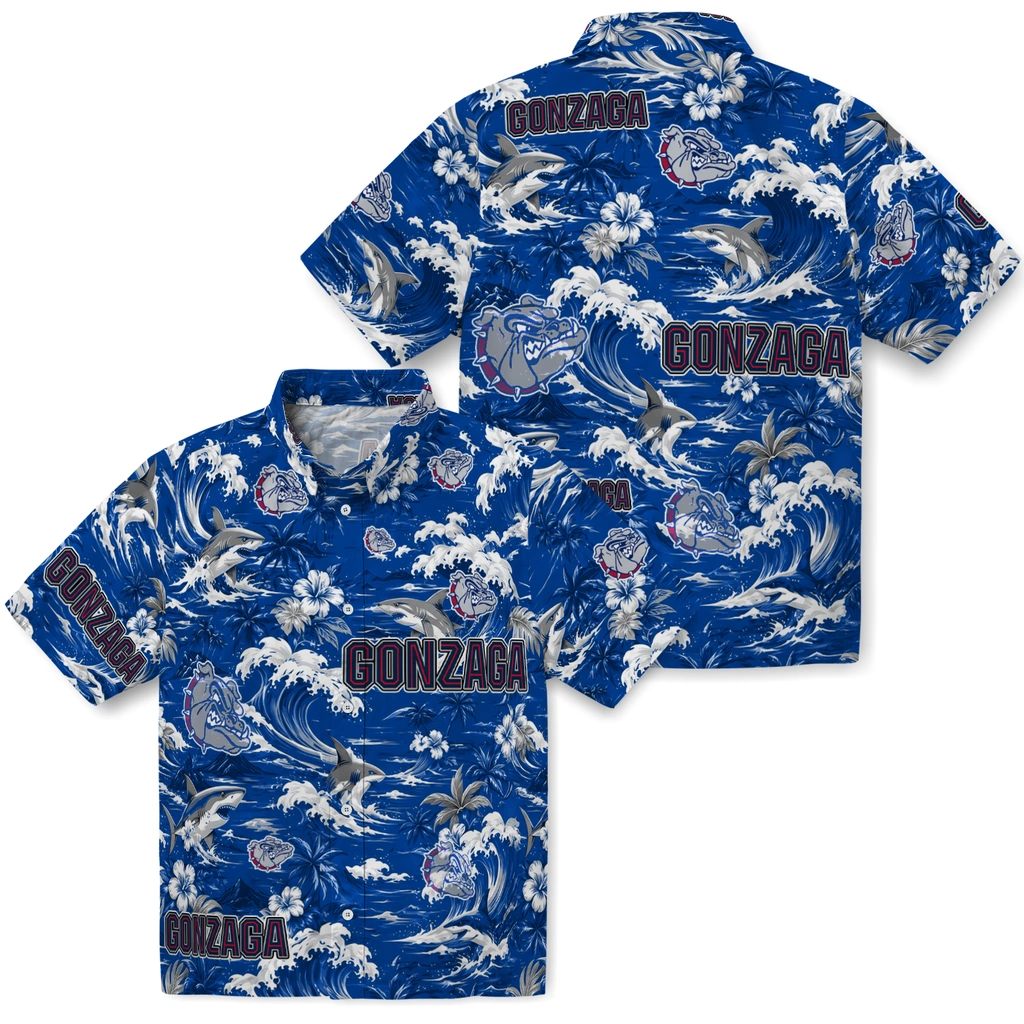 gonzaga-bulldogs-hawaiian-shirt-customized-wave-florals-blue-high-quality