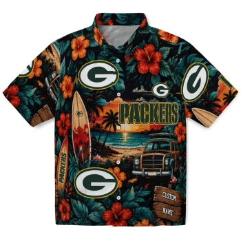 Green Bay Packers Hawaiian Shirt - Custom Scenic Collage Black Green