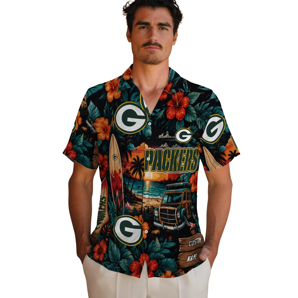 green-bay-packers-hawaiian-shirt-custom-scenic-collage-black-green-fashion-forward