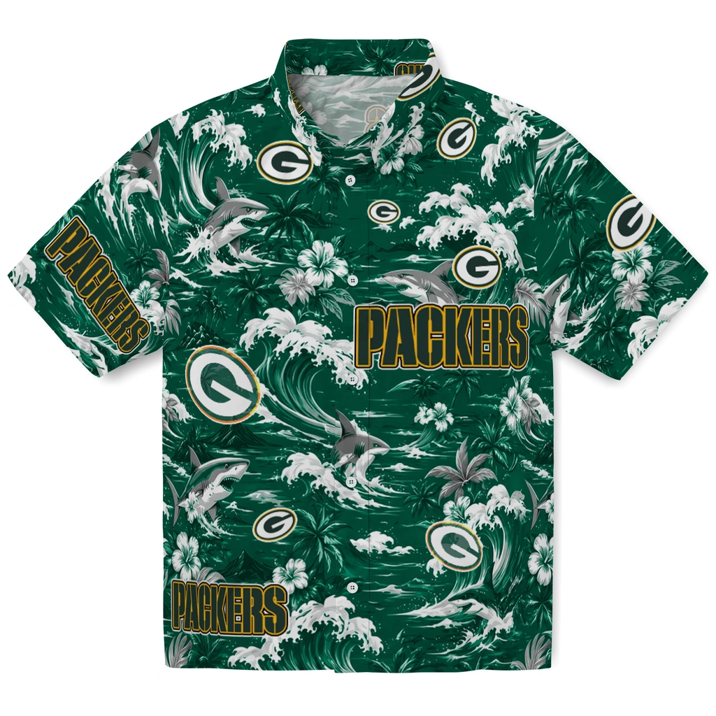 green-bay-packers-hawaiian-shirt-customized-wave-florals-green-best-selling green bay packers hawaiian shirt customized wave florals green best selling